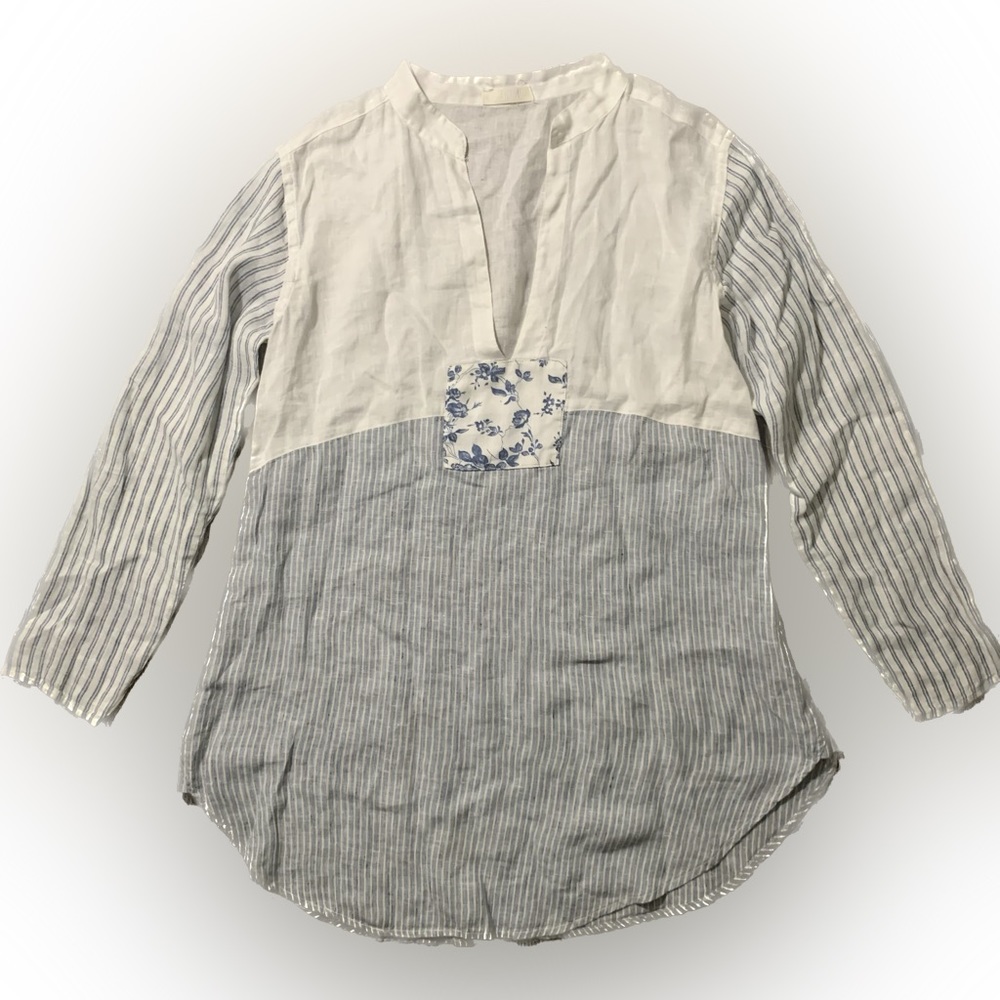 Super Cool Cp Shades Striped Patchwork Linen Top - image 1